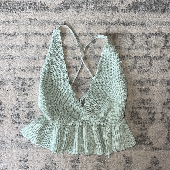 Zara Tops Zara Mint Green Sparkly Crop Top Poshmark